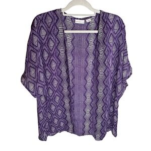 Liz Claiborne Purple White Geometric Diamond Kimono Cardigan Women's S/M Tribal